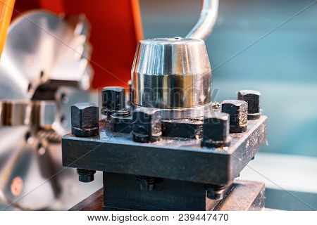 Tool Holder. Modern Metal-cutting Lathe With Manual Control.