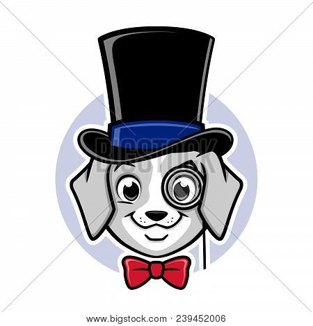 Cartoon Vector Puppy Wearing Top Hat And Monocle