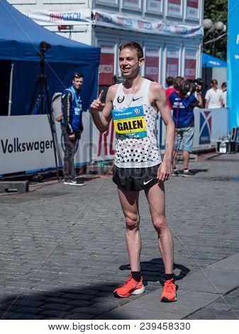 Prague, Czech Republic - May 6, 2018: Galen Rupp Winner Of Marathon In Prague At The Finish Of The R