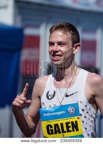 Prague, Czech Republic - May 6, 2018: Galen Rupp Winner Of Marathon In Prague At The Finish Of The R
