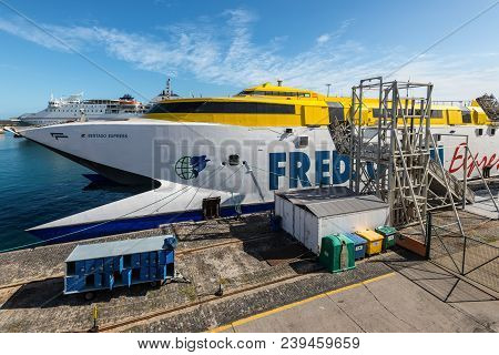 Santa Cruz De Tenerife, Canary Islands, Spain - Desember 11, 2016: High-speed Ship Catamaran Hsc Ben