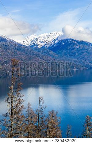 Panoramic View Of The Beautiful Park And Lake In Lago Puelo - Argentina In The Autumn