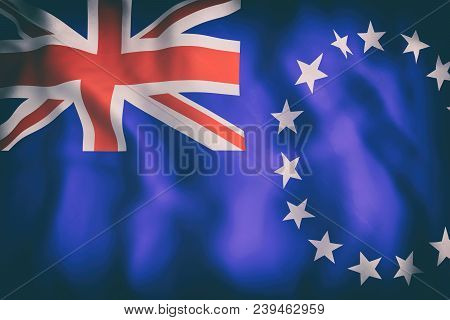 3d Rendering Of An Old Cook Islands Flag Waving
