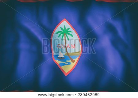 3d Rendering Of An Old Guam Flag Waving