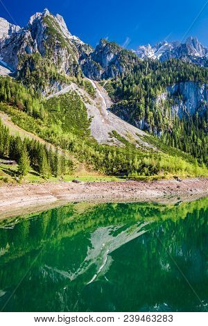 Beautiful Sunrise At Gosausee Lake In Alps, Austria