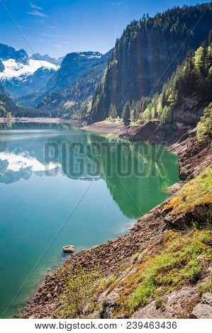 Spring Dawn At Mountain Lake In Gosau, Austria