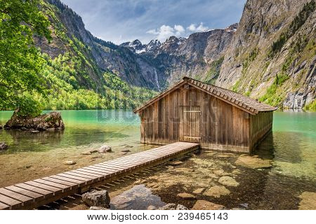 Wooden Hut On Obersee Lake, Alps, Germany