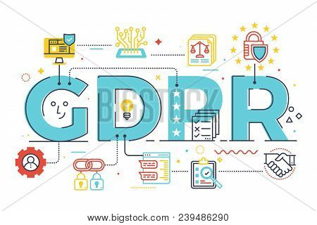 Gdpr (general Data Protection Regulation) Word Lettering Illustration With Icons For Web Banner, Lan
