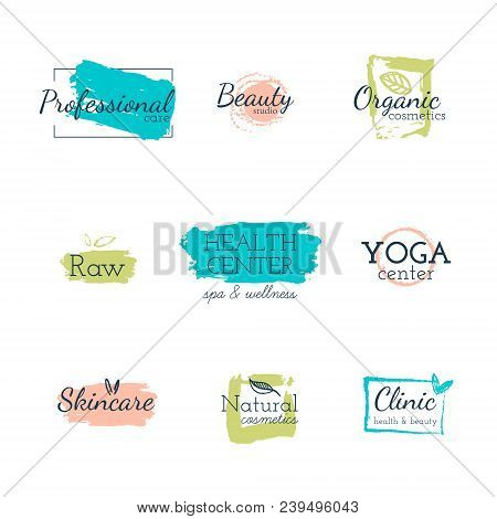 Set Labels Of Vector Illustrations And Badges For Beauty, Healthy Life, Cosmetics, Natural Products,