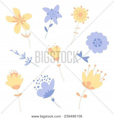 Banners Spring Flowers. Set Of Flowers For The Spring Season On A White Background. Vector Illustrat