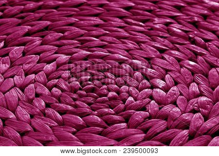 Round Straw Mat Texture In Pink Tone. Abstract Background And Texture For Design.