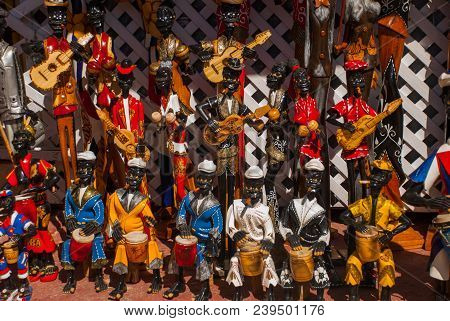 Souvenirs From Cuba. Wooden Toys: The Musician Plays A Drum Or A Guitar And Smokes A Cigar. Sale Of 