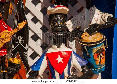 Souvenirs From Cuba. Wooden Toys: The Musician Plays A Drum Or A Guitar And Smokes A Cigar. Sale Of 