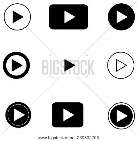 Set Play Button On White Background. Flat Style. Play Icons. Player App Sign.