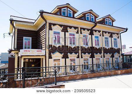 Irkutsk, Siberia, Russia - April 25, 2018: A Beautiful Wooden Building In The Specially Created Area