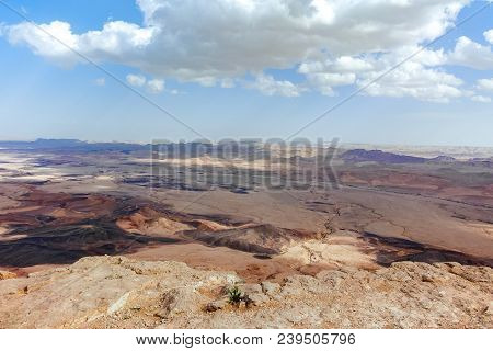 Panoramic View On Biggest Canyon In Israel Mizpe Ramon In Negev Desert