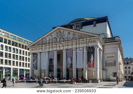 Brussels, Belgium - May 5, 2018 : People Near The Theatre Royal De La Monnaie. It Is An Opera House 