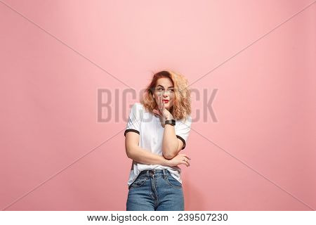 Secret, Gossip Concept. Young Woman Whispering A Secret Behind Her Hand. Business Woman Isolated On 