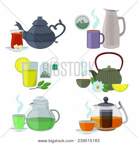 Chinesse, English And Other Different Types Of Tea. Vector Set Isolate On White. Illustration Of Cup