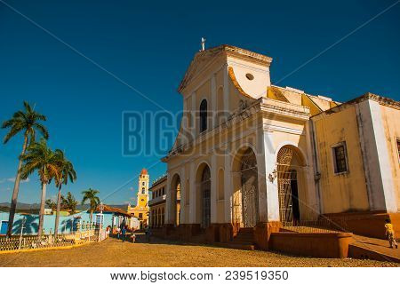 Shot Of The Cathedral And Main Square Plaza In Trinidad, Cuba.