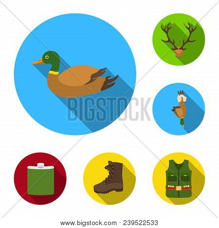 Hunting And Trophy Flat Icons In Set Collection For Design. Hunting And Equipment Vector Symbol Stoc