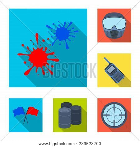 Paintball, Team Game Flat Icons In Set Collection For Design. Equipment And Outfit Vector Symbol Sto