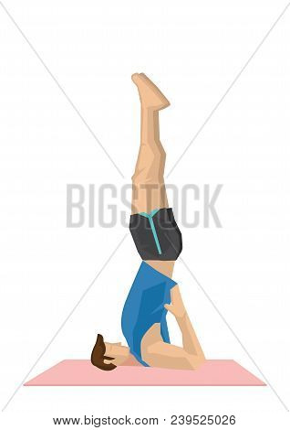 Illustration Of A Strong Man Practicing Yoga With A Shoulderstand Pose. Concept Of Yoga Calmness, Re