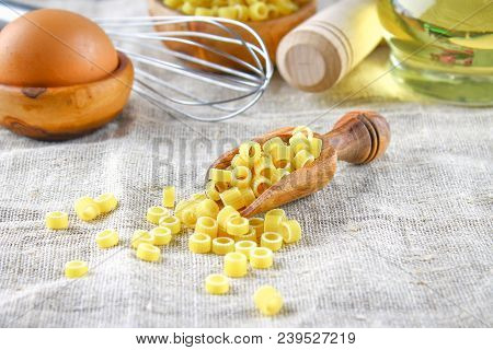 Ditalini Macaroni. Pasta Rings. Tubettini And Thimbles Anellini