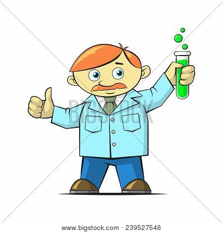 Flat Art Colored Cartoon Illustration Of A Scientist