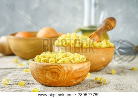 Ditalini Macaroni. Pasta Rings. Tubettini And Thimbles Anellini