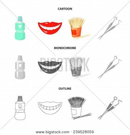 Dental Sterile Liquid In The Jar, Lips, Teeth, Toothpicks In The Jar, Medical Instruments For The De