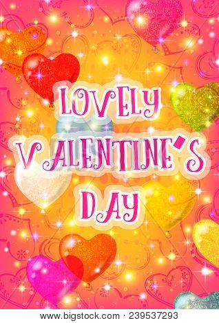 Valentine Holiday Background With Hearts And Balloons On Gold And Pink. Eps10, Contains Transparenci