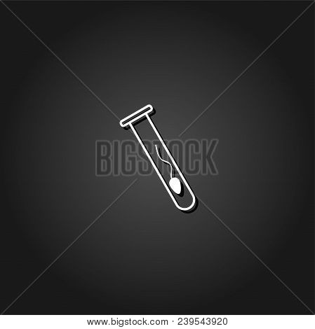 Sperm In Test Tube Icon Flat. Simple White Pictogram On Black Background With Shadow. Vector Illustr