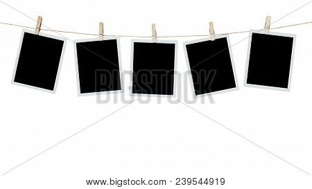 Five Photo Frame Blank Hanging On Isolated White With Clipping Path.