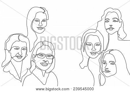 Linear Women Faces. Design Fora Cards, Covers, Posters.