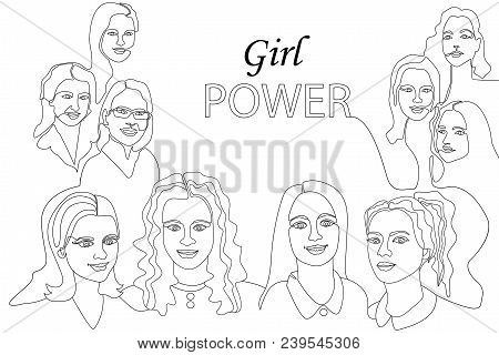 Linear Women Faces. Design Fora Cards, Covers, Posters.