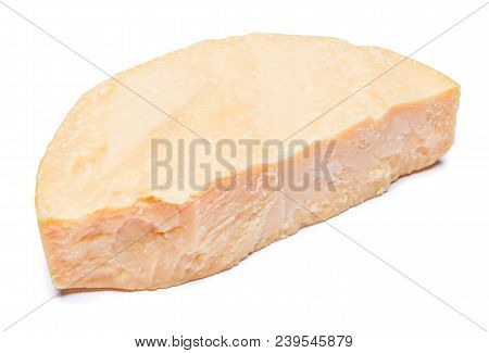Piece Of Parmesan Or Parmigiano Hard Cheese Isolated On White Background