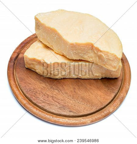 Pieces Of Parmesan Or Parmigiano Hard Cheese Isolated On White Background