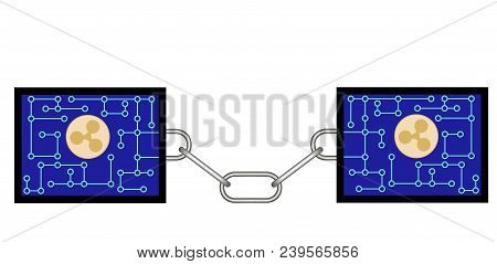 Block Chain Technology Of Ripple With Chain Between Blocks On White Background , Crypto Currency Blo