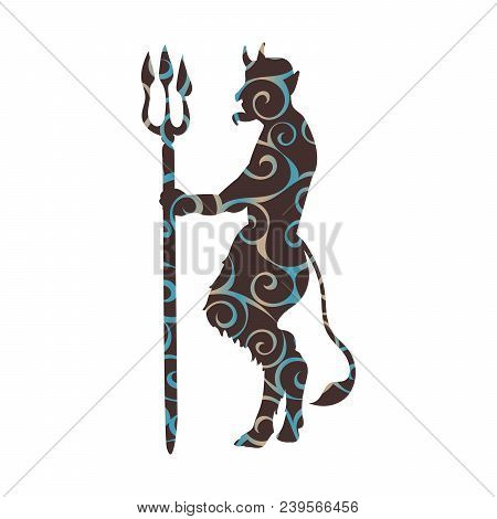 Devil Demon Religion Trident Pattern Silhouette Ancient Mythology. Vector Illustration.