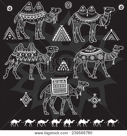 Set Of Stylized Figures Of Decorative Camels