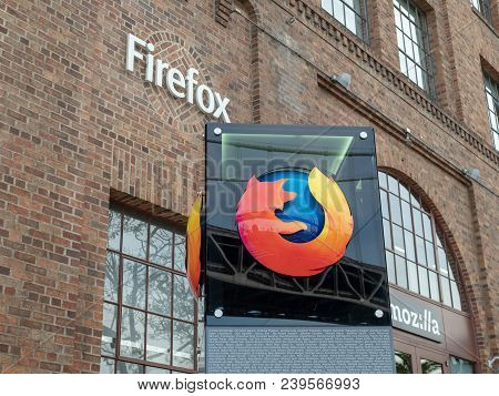 San Francisco, Ca - April 24, 2018: Mozilla Sign And Firefox Logo Outside Of San Francisco Location 