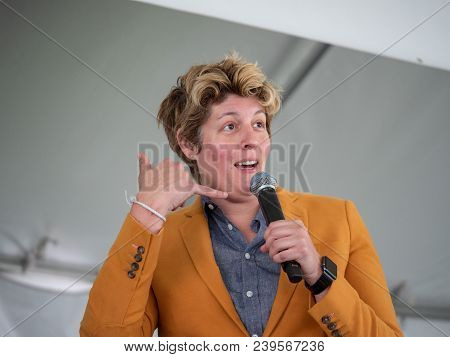 San Francisco, Ca - April 29, 2018: Sally Kohn Speaking At 2018 Bay Area Book Fest At A Panel About 