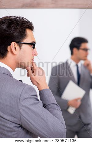 Politician planning speach in front of mirror