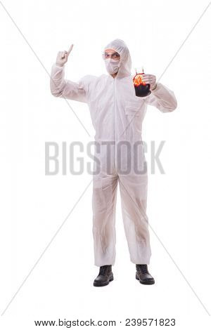 Epidemiologist with blood sample isolated on white background