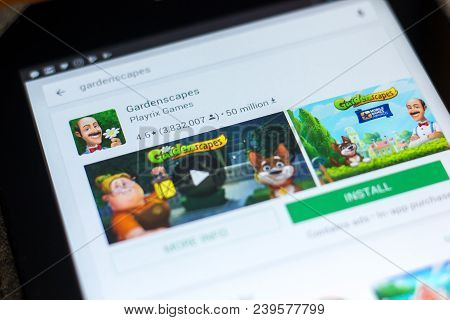 Ryazan, Russia - May 02, 2018: Gardenscapes Icon In The List Of Mobile Apps On The Display Of Tablet