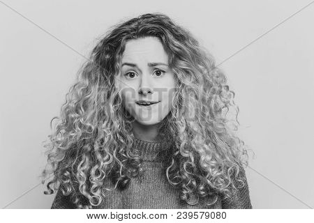 People, Emotions And Facial Expressions Concept. Adorable Young Woman Being Puzzled And Surprised, I