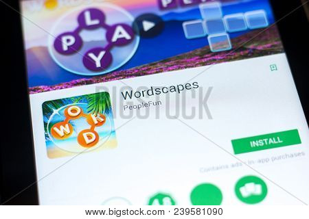 Ryazan, Russia - May 03, 2018: Wordscapes Mobile App On The Display Of Tablet Pc