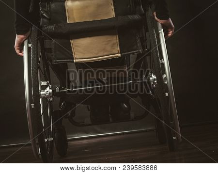 Disease Disability Paralysis Handicap Health Concept. Legs Of Disabled Person. Crippled Female Sitti