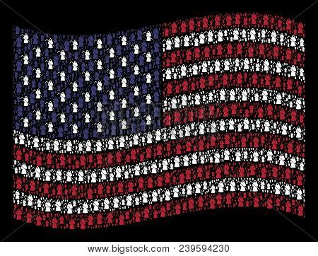 Death Scytheman Pictograms Are Composed Into Waving United States Flag Abstraction On A Dark Backgro